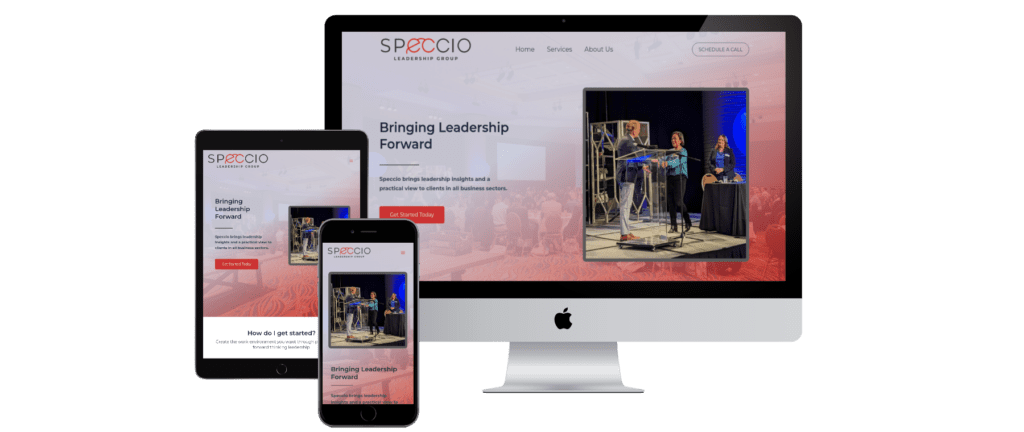 Speccio.com website on iPad, iPhone, and Mac desktop monitor display